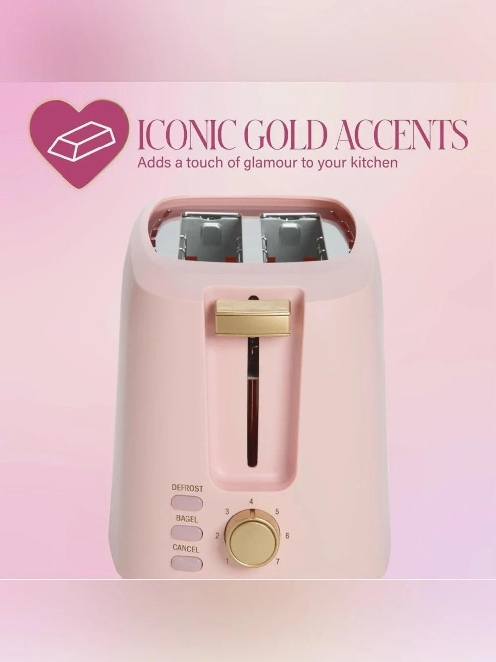 Paris Hilton 2 Slice Pink Toaster /  7 Shade Settings